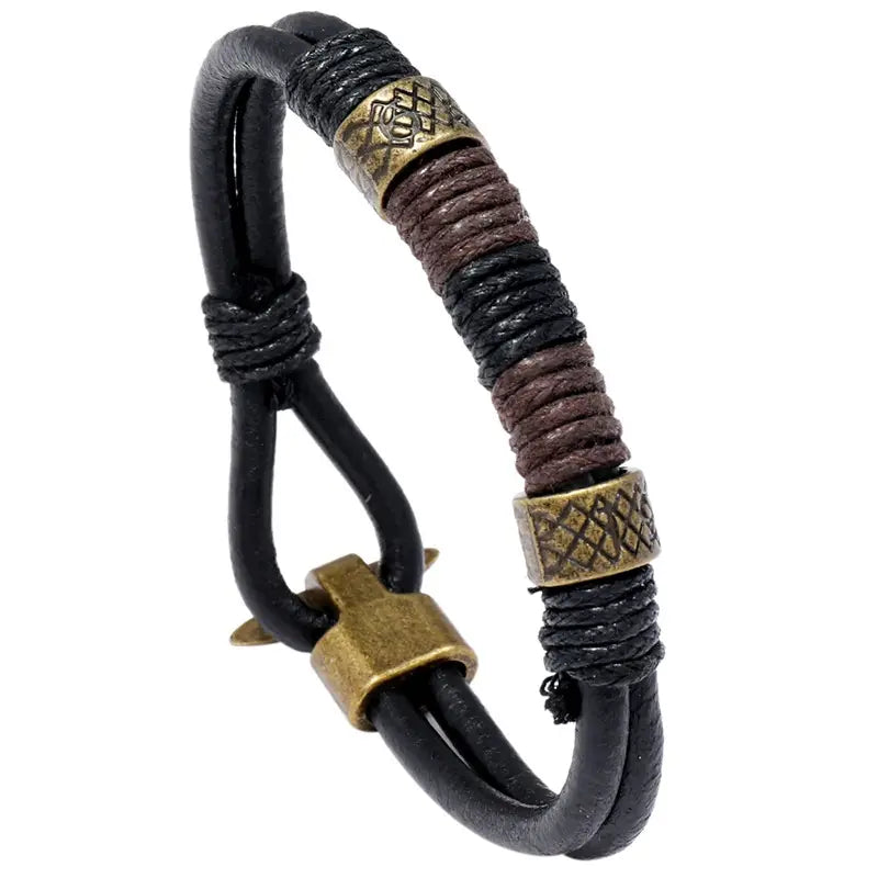 Vintage Leather Wrist Cuff Bangle Bracelet