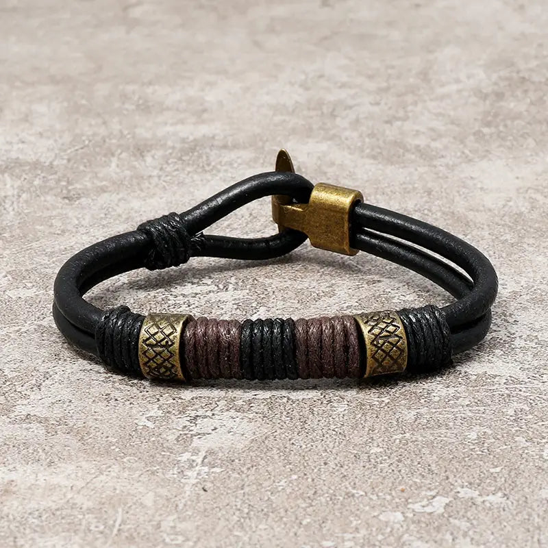 Vintage Leather Wrist Cuff Bangle Bracelet