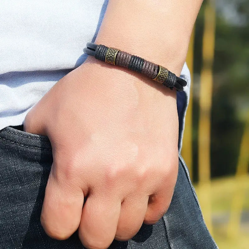 Vintage Leather Wrist Cuff Bangle Bracelet