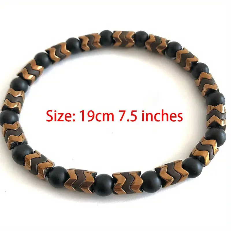 Black Onyx Round Bead & Arrow Stone Bead Bracelet