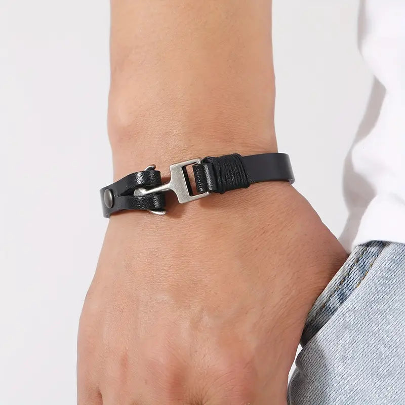 Vintage Leather Marine Anchor Buckle Men's Bracelet