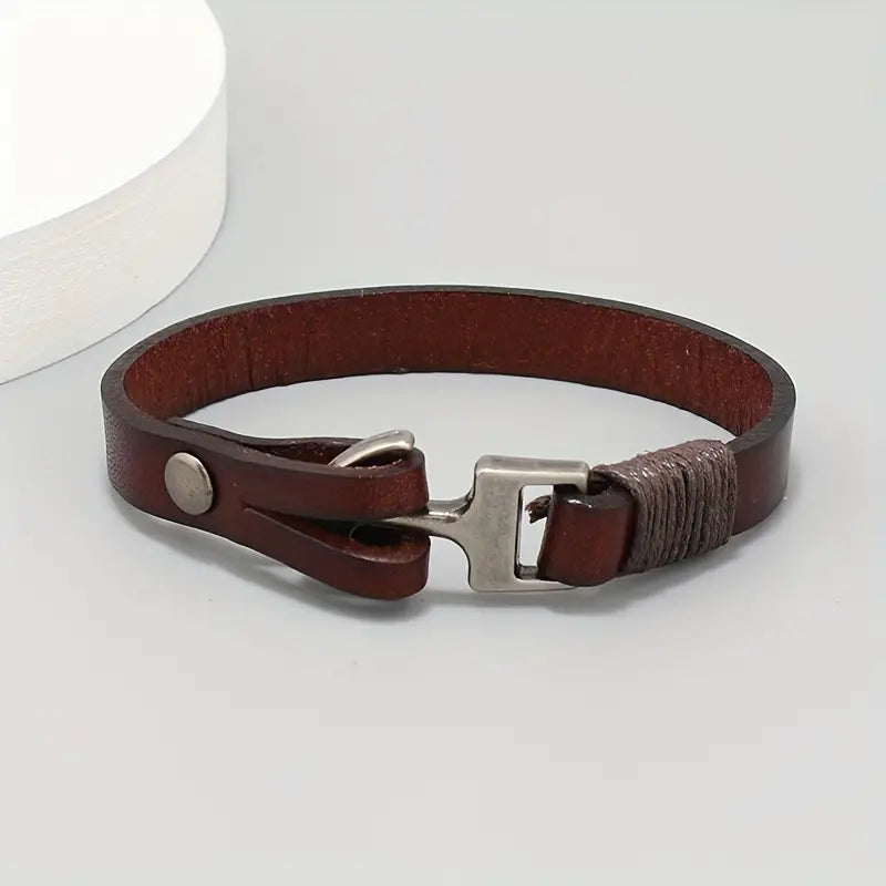 Vintage Leather Marine Anchor Buckle Men's Bracelet