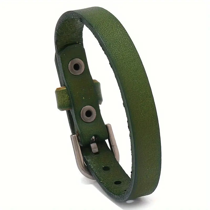 Retro Green Leather Adjustable Bracelet