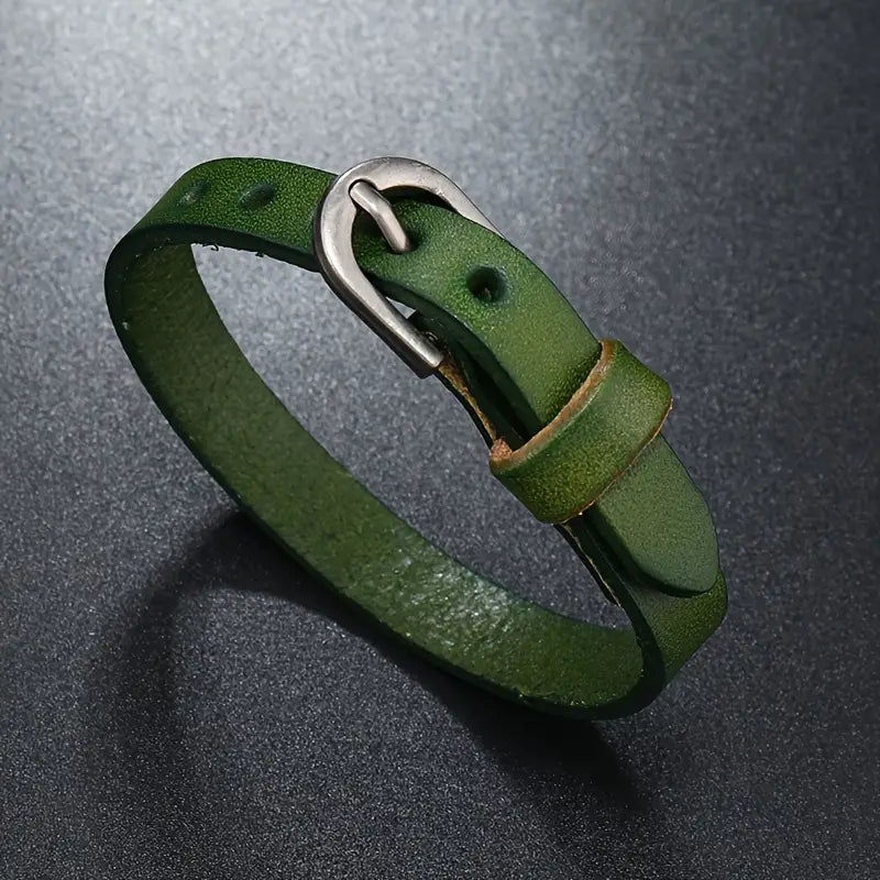 Retro Green Leather Adjustable Bracelet