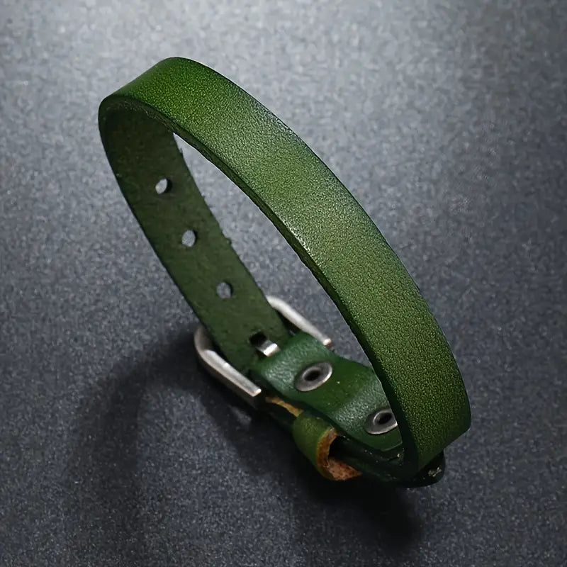 Retro Green Leather Adjustable Bracelet