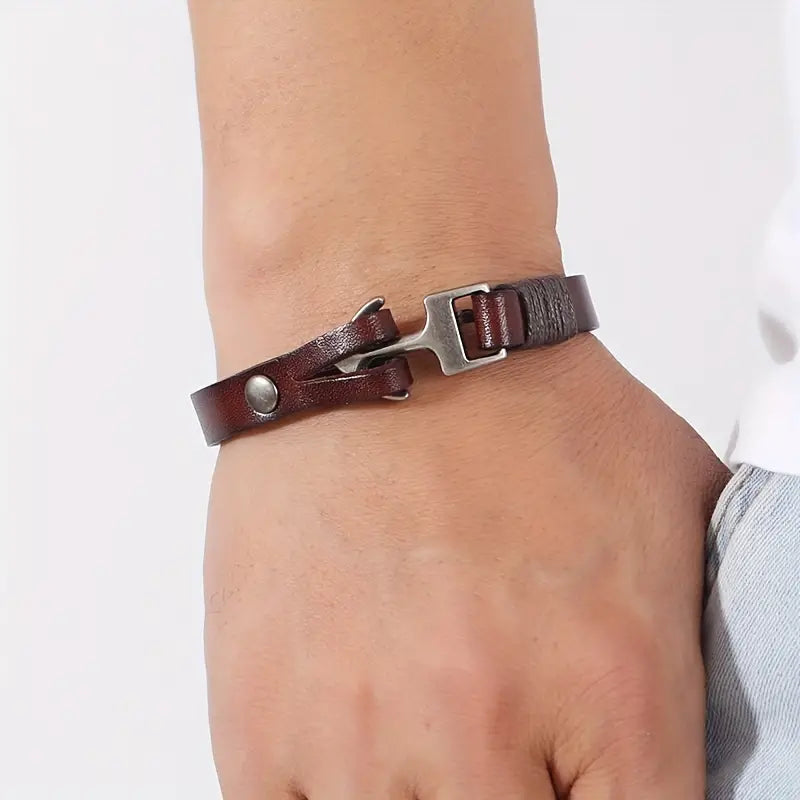Vintage Leather Marine Anchor Buckle Men's Bracelet