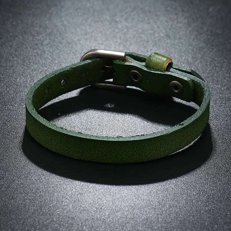 Retro Green Leather Adjustable Bracelet