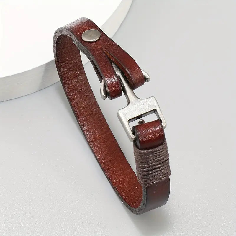 Vintage Leather Marine Anchor Buckle Men's Bracelet