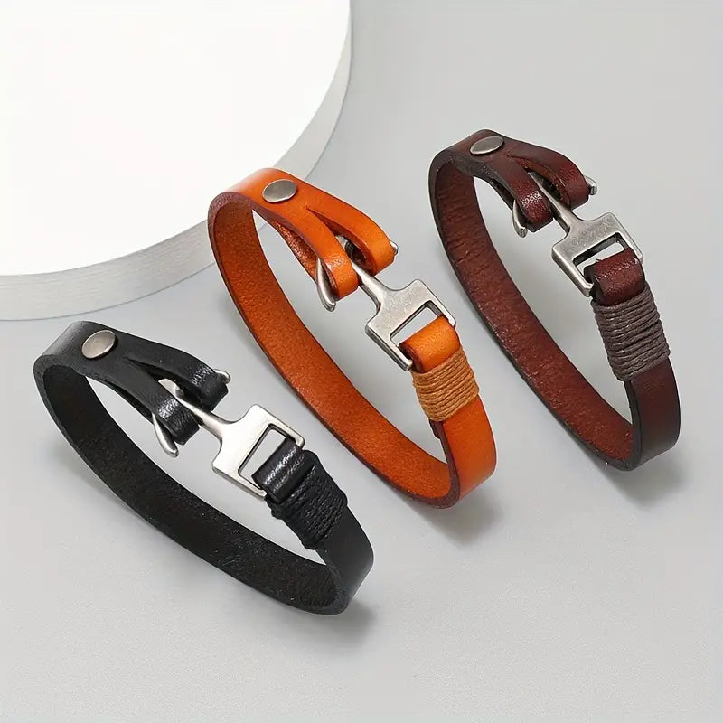 Vintage Leather Marine Anchor Buckle Men's Bracelet