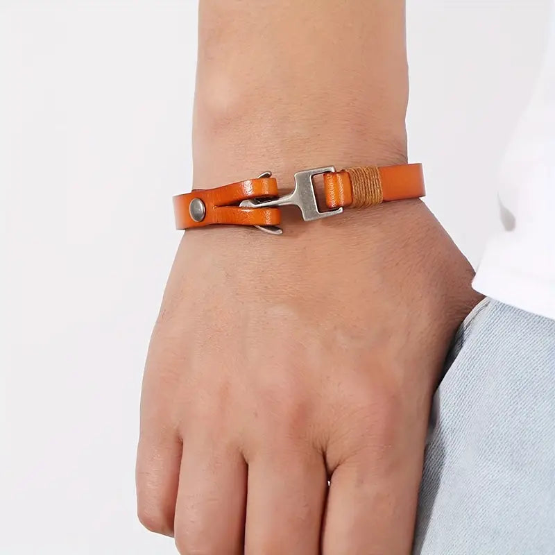 Vintage Leather Marine Anchor Buckle Men's Bracelet