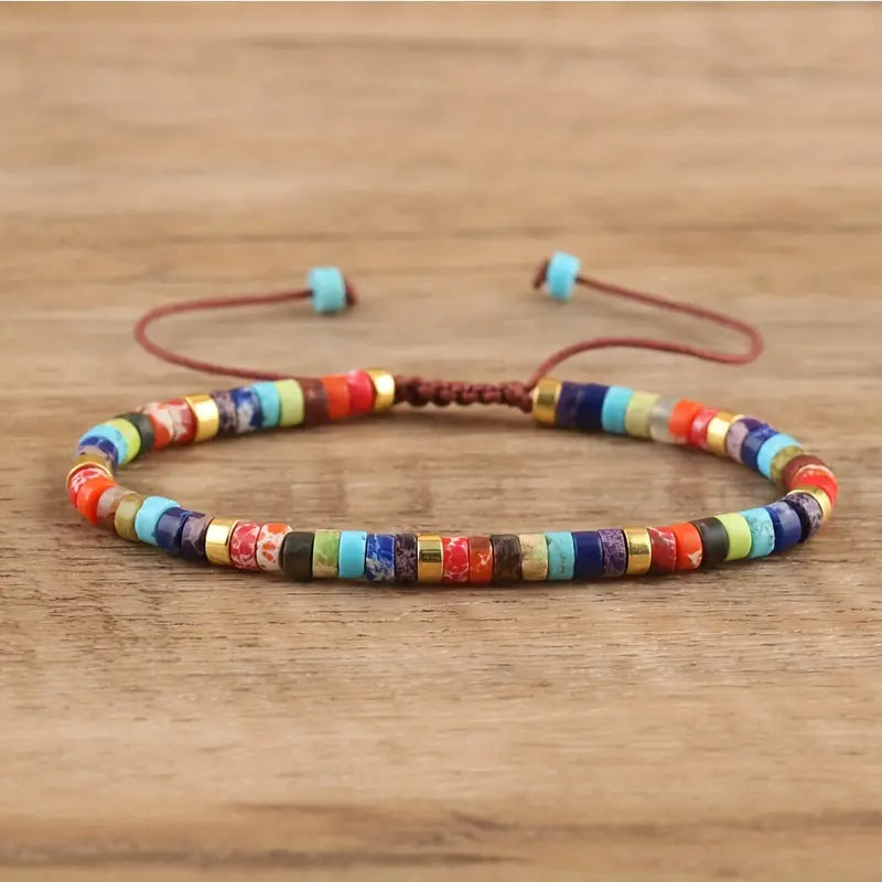 Rope Bracelet with Adjustable Natural Stone Beads